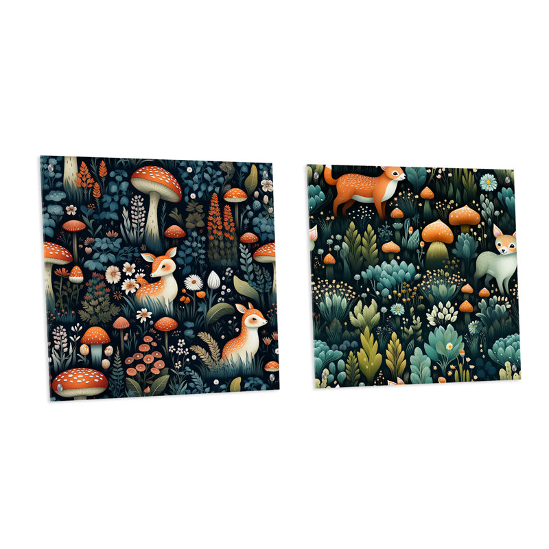Motif de créatures de la forêt de cerfs enchantés pour enfants - animaux, ensemble d'acrylique sur verre, ensemble de 2
