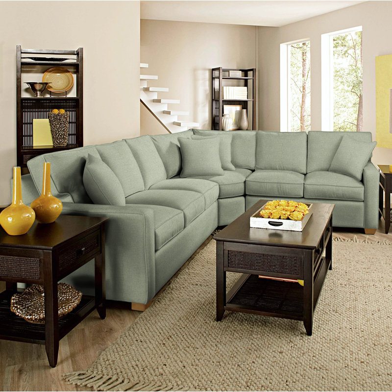 Gramercy Park Upholstered L-Shaped Sectional Symmetrical, Havana, Green Performance Fabric