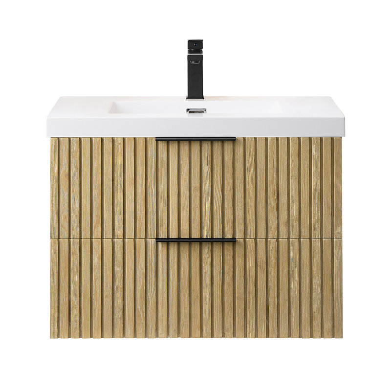 Livia 30" Wall-mounted Single Bathroom Vanity with White Artificial Drop-in Sink without Mirror