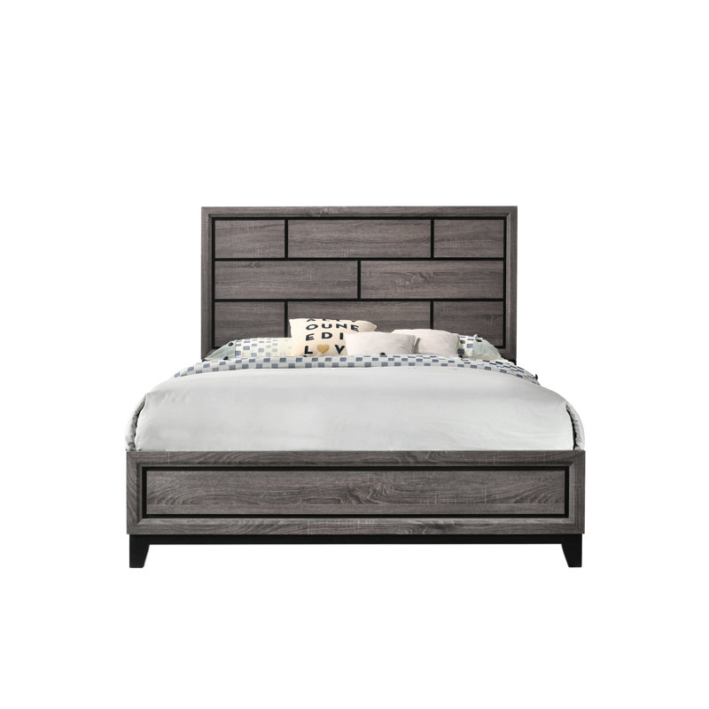 Mobilier de chambre à coucher géométrique en bois, Gris brun, Grand lit
