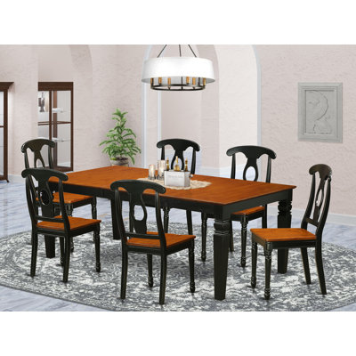 7 Piece Dining Table Set Consist of a Rectangle Dining Room Table with Butterfly Leaf and 6 Wooden Seat Chairs, Black & Cherry