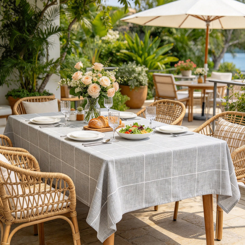 Heavy-Duty Grey Cotton Linen Rectangular Tablecloth