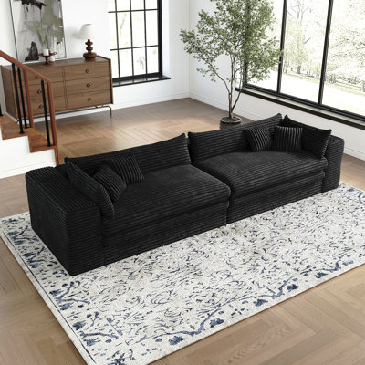 Upholstered Boneless Plush Corduroy Compression Sofa Sponge Cloud Sofa For Living Room & Lounge Areas