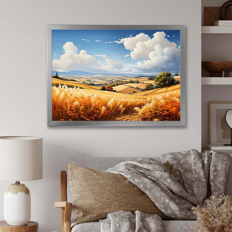 «Wheatfield On A Summers Day», impression sur toile, Cadre simple argenté, H 16 po x l 32 po x P 1 po
