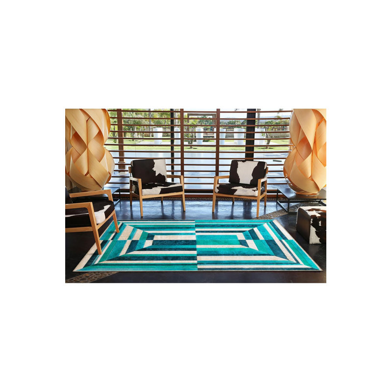 Tapis décoratif à motif géométrique bleu clair lavable à la machine, Rectangle 3 pi 3 po x 4 pi 11 po
