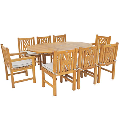 Outdoor 9 - Piece Teak Dining Set with Cushions