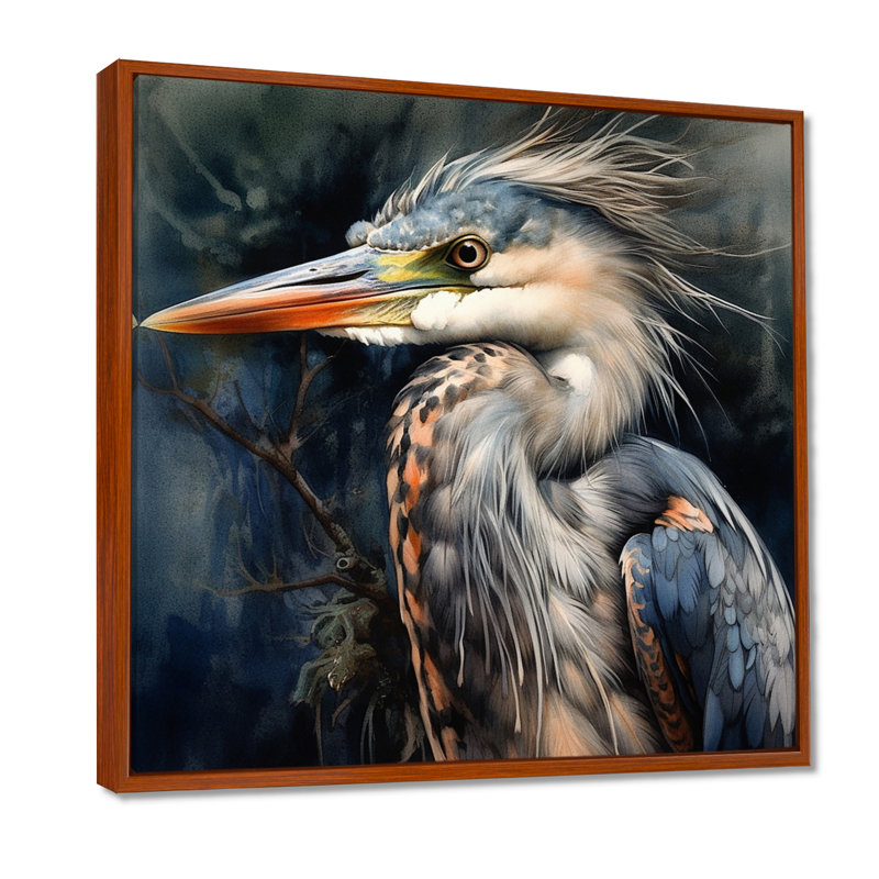 Graceful Heron Waterbird III - Heron, art mural, H 16 po x l 16 po x P 1 po, Cadre flottant brun