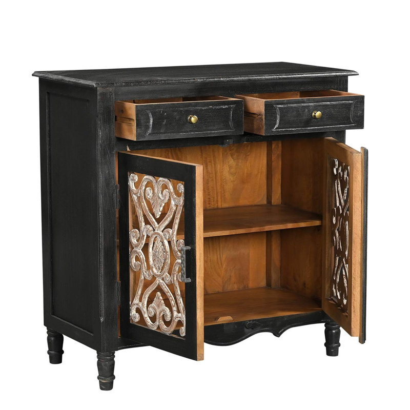 Dark Walnut Solid Mango Wood Sideboard with Vintage Iron Grills