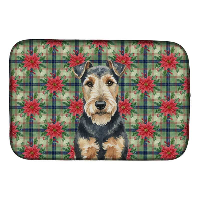 Tapis de vaisselle Welsh Terrier Christmas PoinsettIas
