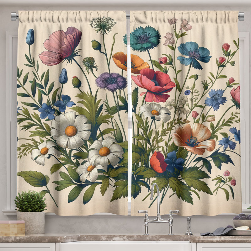 Floral Kitchen Curtain, 55" W x 45" L