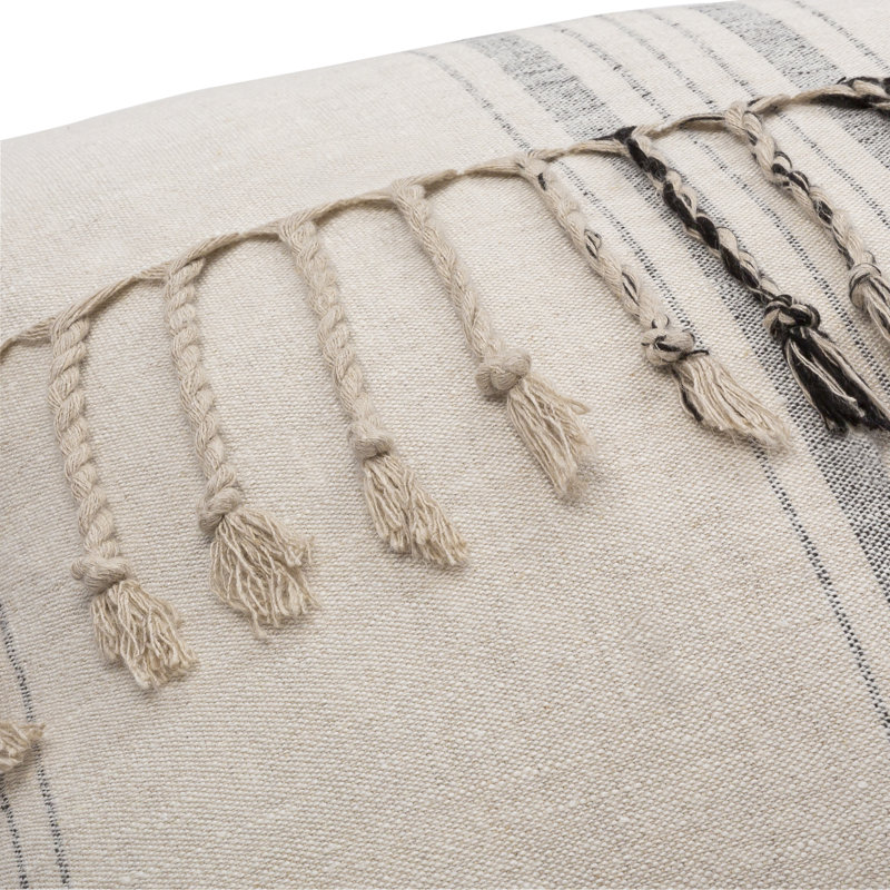 Cream Linen Striped Rectangular Kids Throw Pillow