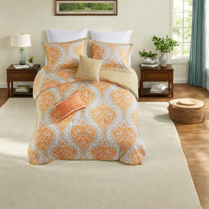Ensemble de literie orange en polyester, style moderne pour la maison