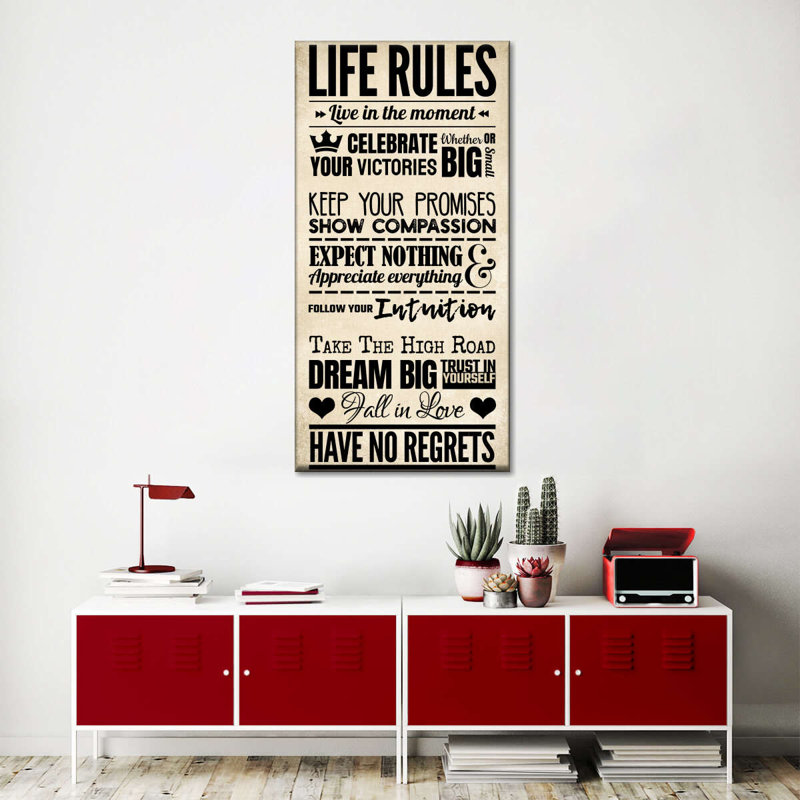 " Life Rules Sign " by HomeyNotes Studio, 24" H x 12" W x 1.25" D