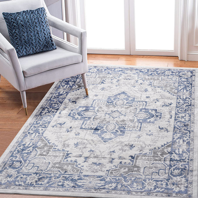 Tapis bleu / gris / gris 5X7, Rectangle 5 pi x 7 pi