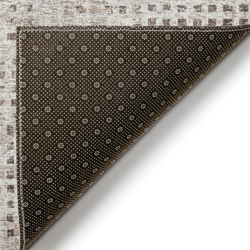 Tapis contemporain ivoire pied-de-poule 5 "x 7" 6 ", Rectangle 3 pi x 5 pi