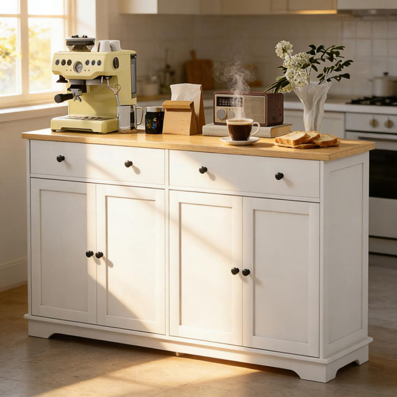 Buffet Cabinet With Storage Drawers, Nordic Style Sideboard, Accent Cabinet, White/Oak