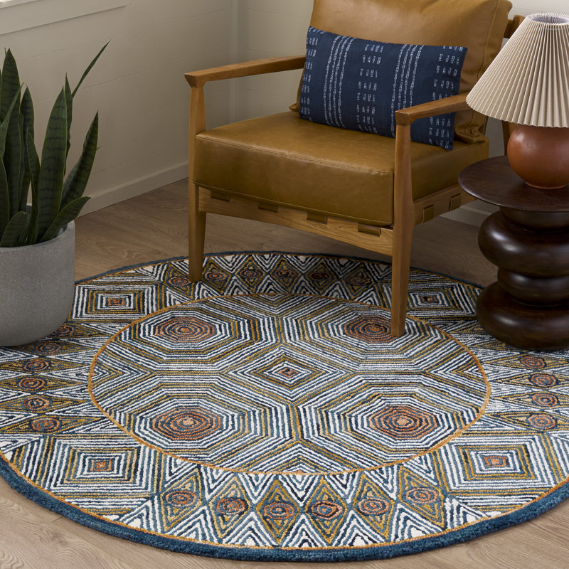 Micro-Loop 638 Hand Tufted Wool; Cotton With Latex Geometric Rug, Round 5'