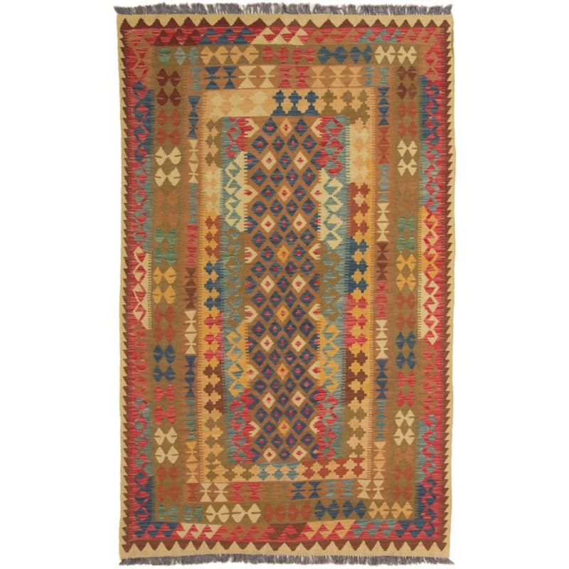 Rectangle 158 cm x 259 cm Geometric Hand Woven Kilim Area Rug