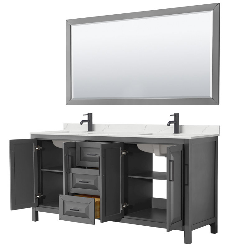 Daria 72'' W Vanity, Matte Black, Gray, White Quartz