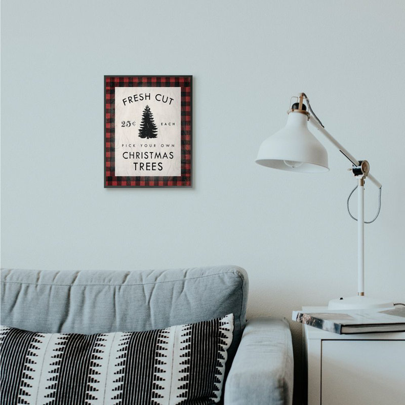 «Fresh Cut Christmas Trees», reproduction d'art textuel, H 14 po x l 11 po, Giclée encadrée noir minuit