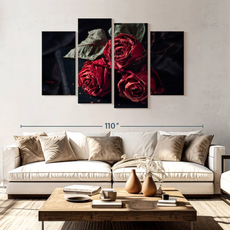 Hitzel roses rouges séchées, H 54 po x l 84 po