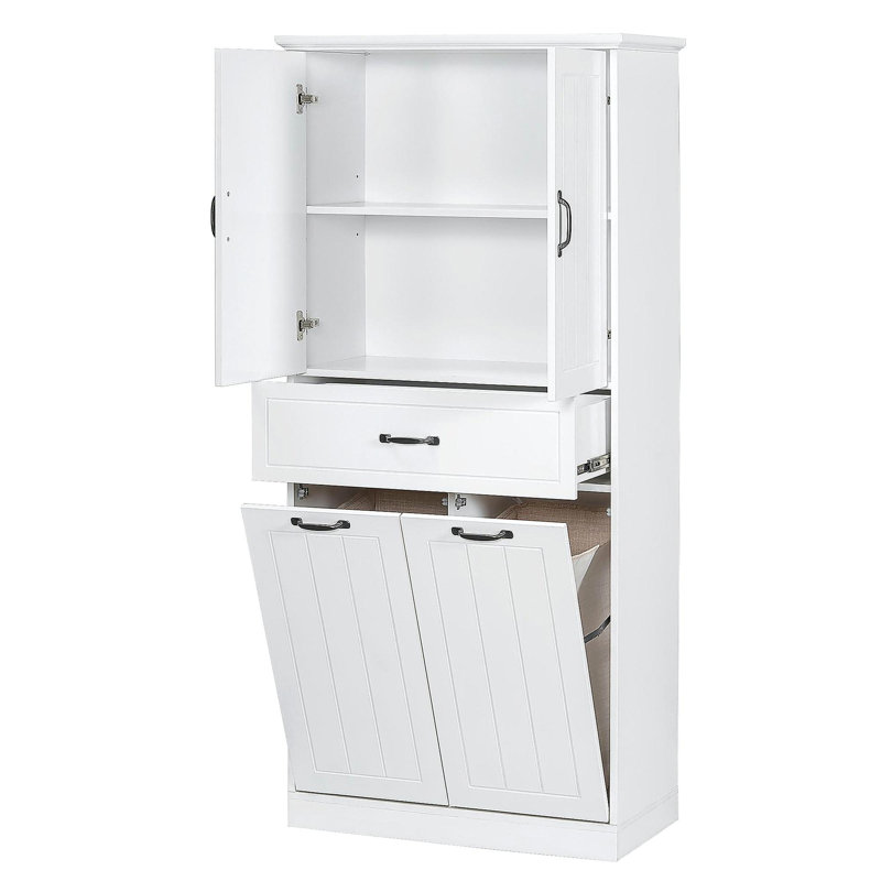 Bathroom Storage Cabinet With Laundry Basket, White