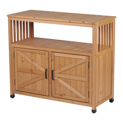 Outdoor And Indoor Bar Table With Large Storage Space, Slatted Design For Sophistication, High - Quality Fir Wood, 38.09 In Height Wooden Buffet Sideboard Function, Appearance A Classic Style, Solid