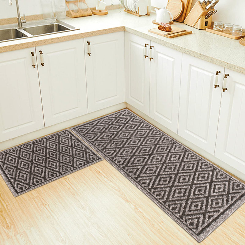 Sofihas 2 piece Kitchen Mats set Diamond Machine Washable with Rubber Backing, 24"X34" & 24"X59"