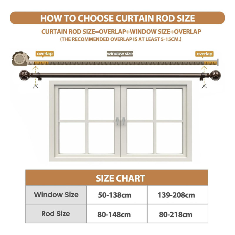 Curtain Poles 80 To 148 Cm, 2 Pack, 19Mm Diameter Extendable Curtain Rod With Netted Finials, Gold