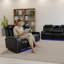 Ensemble de canapé de salon inclinable électrique en cuir noir 3 pièces avec lumières DEL, chargement sans fil, ports USB, rangement et porte-gobelets - Siège de cinéma maison de luxe