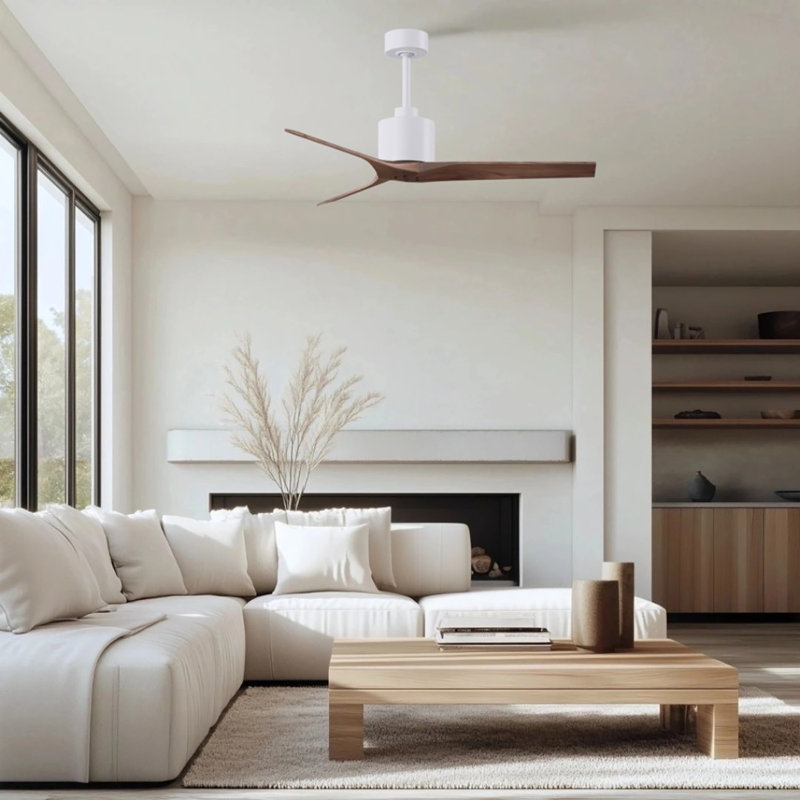 Ventilateur de plafond standard à 3 pales Ertugrul, Blanc mat, 52", Noyer