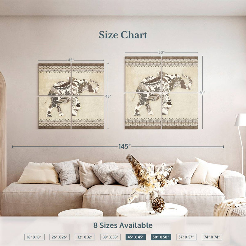 Brampt Neutral Boho Elephant, 50" H x 50" W