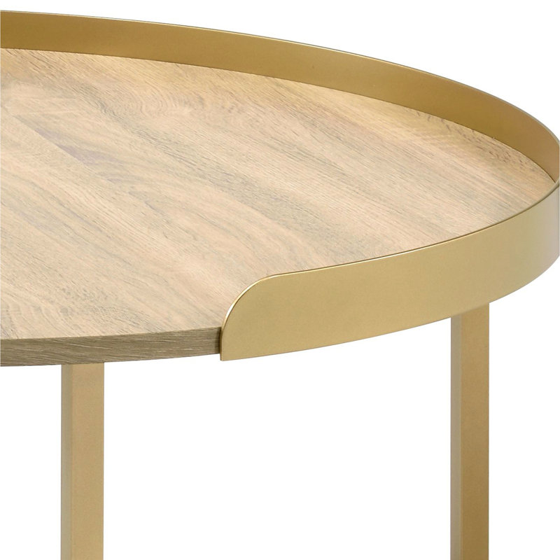 Table basse en chêne et or avec plateau - ronde élégante pour la maison révolutionnaire