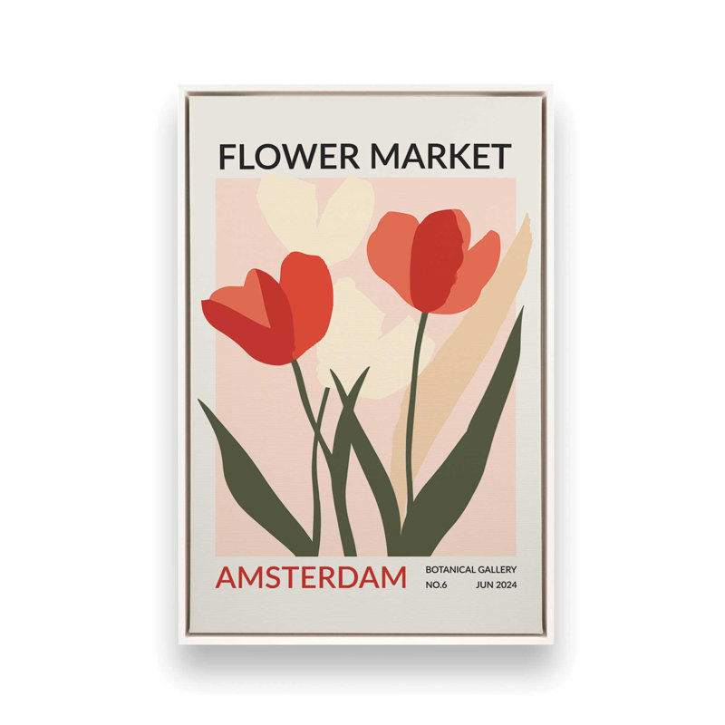 Amsterdam Flower Market II, H 18,75 po x l 12,75 po, Cadre flottant blanc opaque