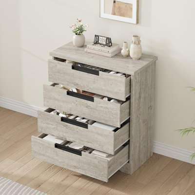 Table de chevet 4 tiroirs pour chambre à coucher, table de chevet moderne avec poignées intégrées