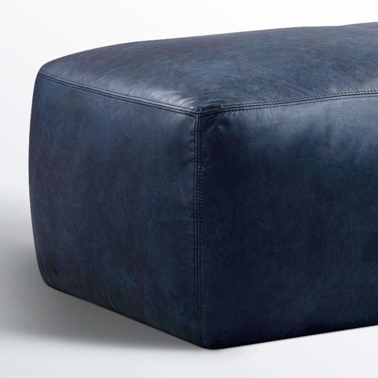 Denver 43" Genuine Leather Ottoman, Midnight Blue Genuine Leather