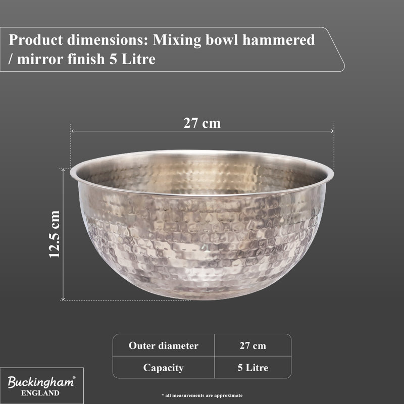 Buckingham Salad Mixing Bowl Stainless Steel with Hammered Effect, 27cm