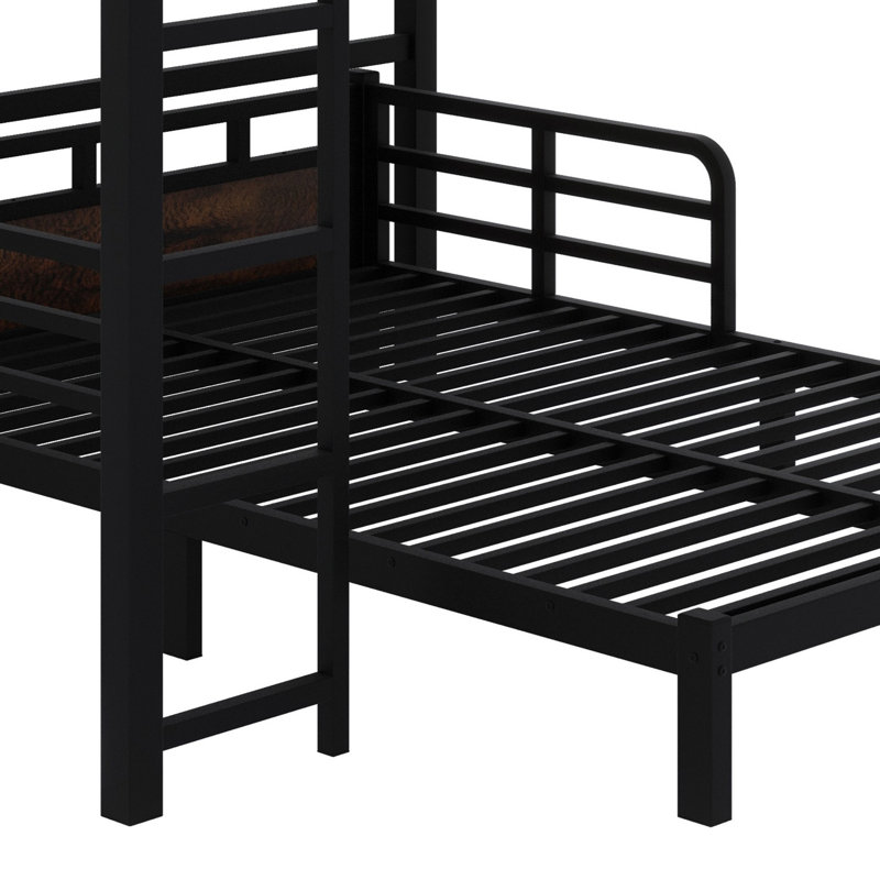 Metal Separable Bunk Beds With Raised Security Fence, Black/Vintage