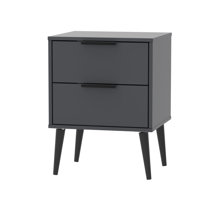 Fully Assembled Euart 2 Drawer Bedside Table, Black/Graphite