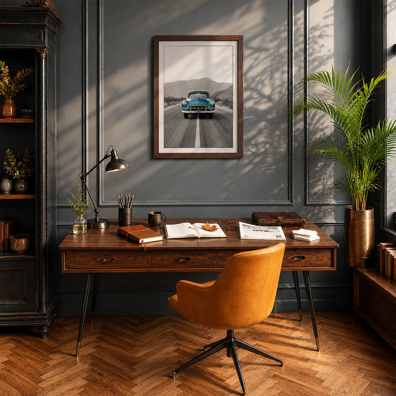 Turquoise Highway Retro - Framed Print, Walnut, A3 - 42.0 x 29.7 cm