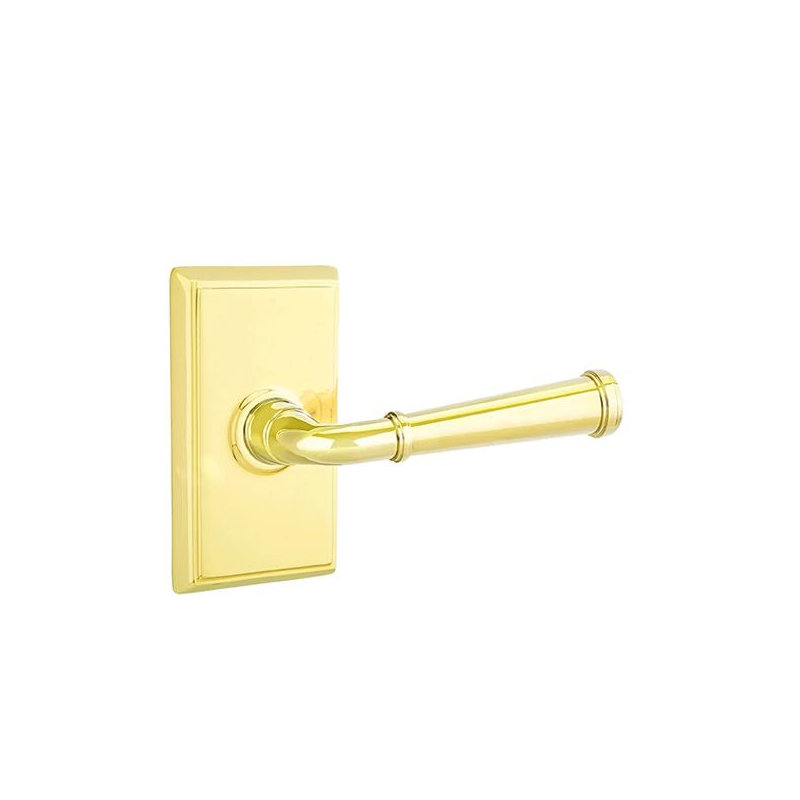 Passage Door Lever with Square Rosette, Polished Nickel, Left