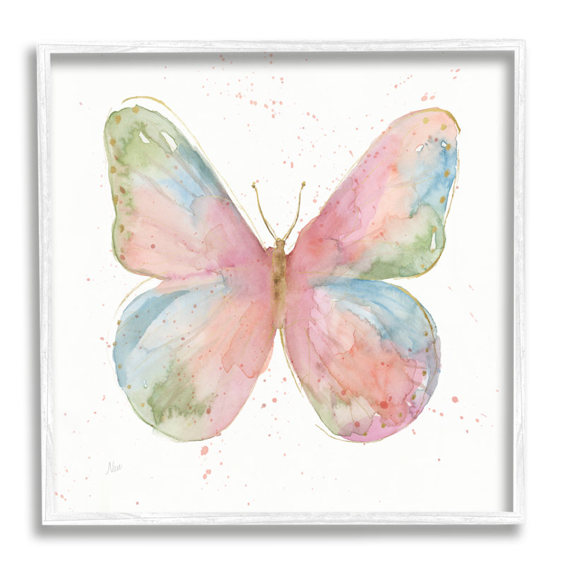 «Child's Spring Butterfly», aquarelle abstraite, motif d'ailes par Nan - impression, Giclée encadrée blanc bord de mer