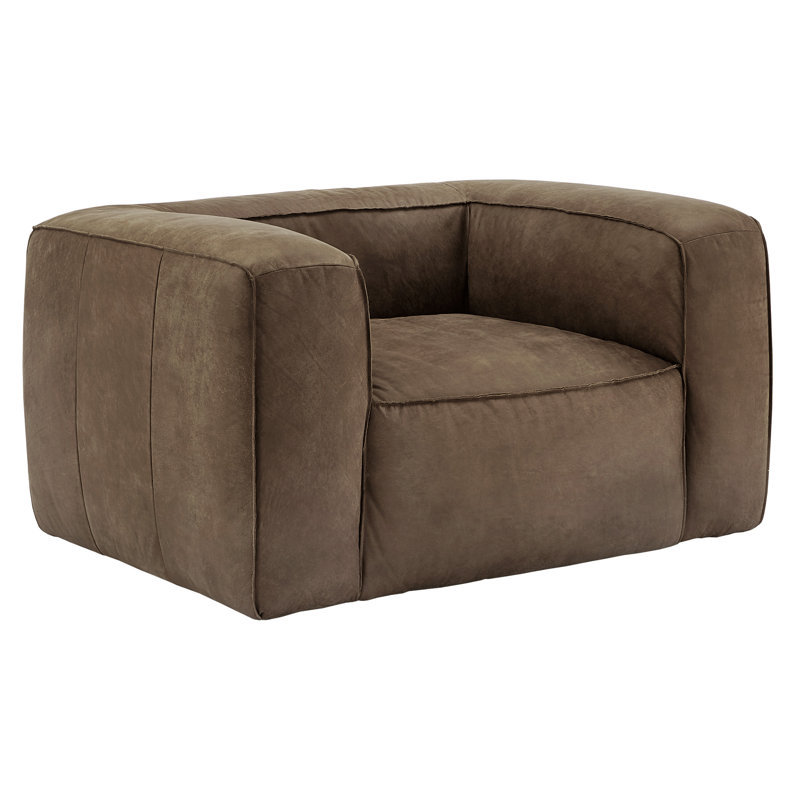 Dupo 48" Wide Genuine Leather Armchair, Brown Genuine Leather
