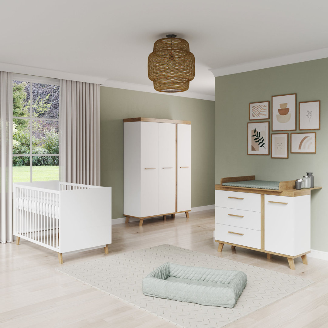 Komplett-Babyzimmer Set 3-tlg. Smile, Babybett, Wickelkommode, Kleiderschrank 3-türig