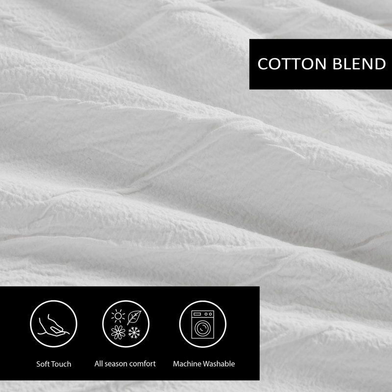 Vera Wang Abstract Crinkle White Duvet Cover Set, Queen, King Duvet Cover + 2 King Shams