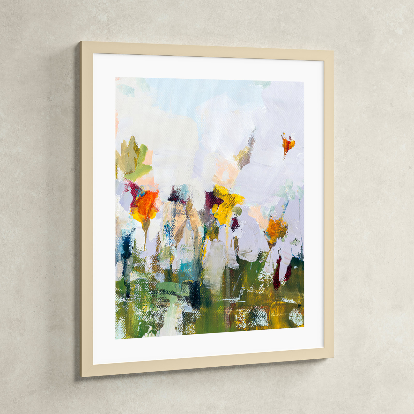 Spontaneous Summer Flowers Painting, 25.17" H x 21.17" W x 0.88" D, Gold