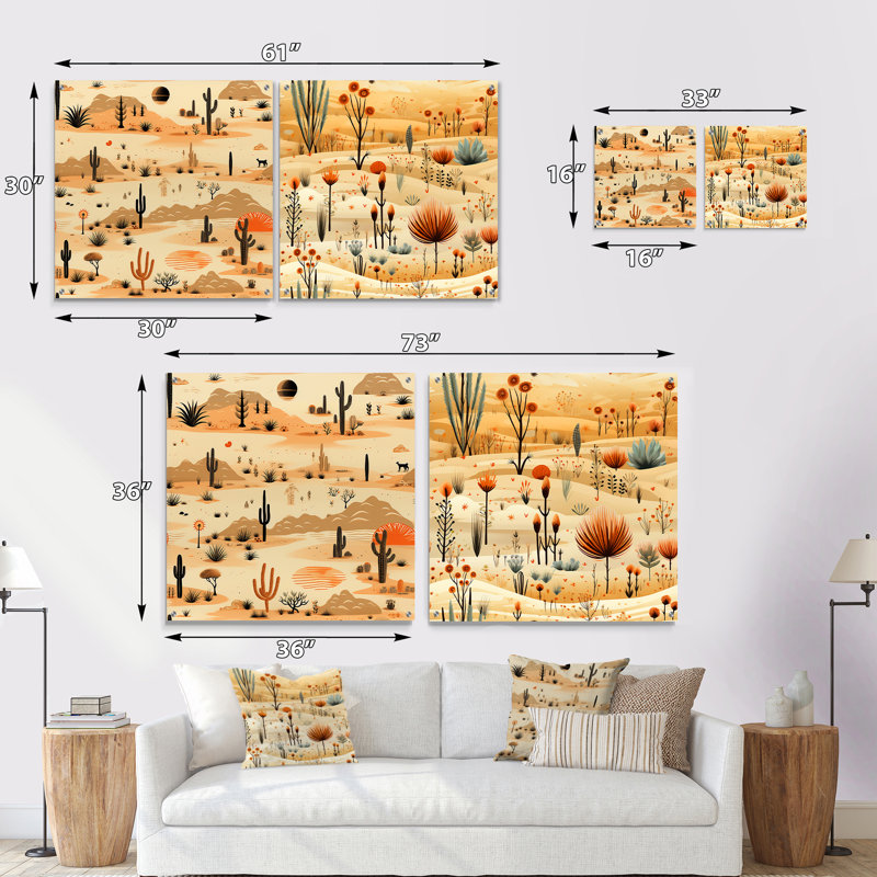 Maralou - Ensemble de 2 peintures murales abstraites en acrylique Boho, H 36 po x l 73 po