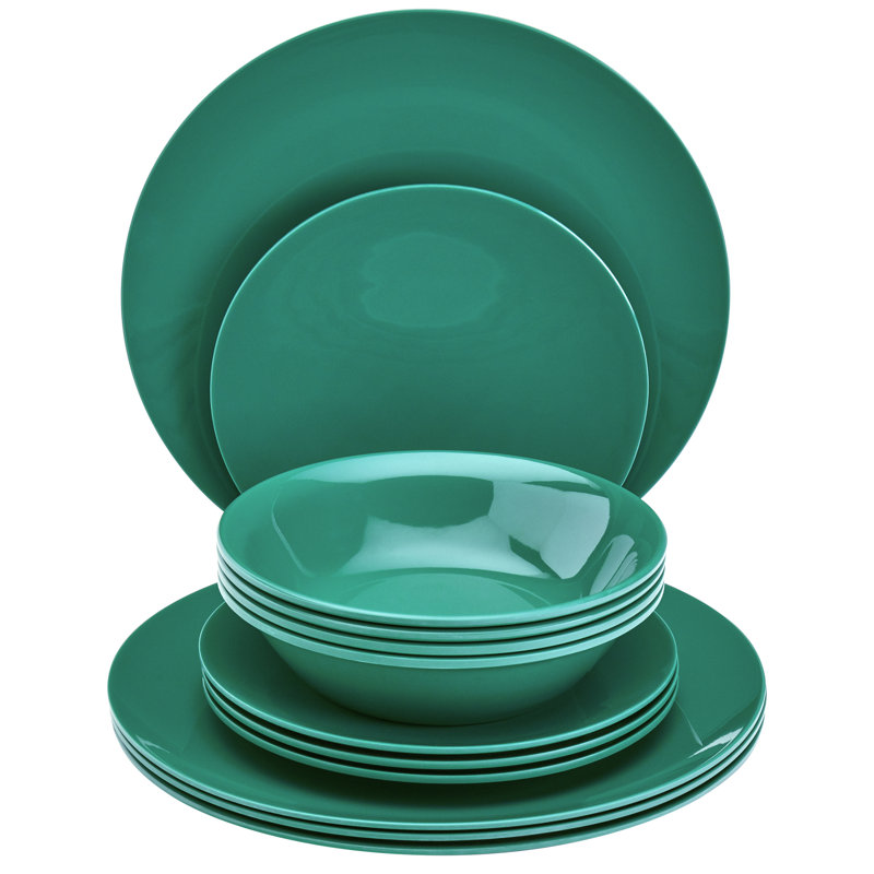Emerald Green Melamine Outdoor Dinnerware Set, Service for 4