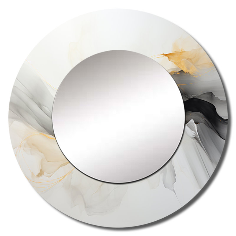 Jaune gris minimaliste, abstraction tranquille - miroir mural unique minimaliste, miroir rond jaune, impression d'art en métal
