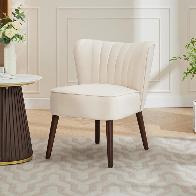 Fauteuil d'appoint en velours avec dossier à oreilles, fauteuil Mid-Century moderne avec pieds en bois